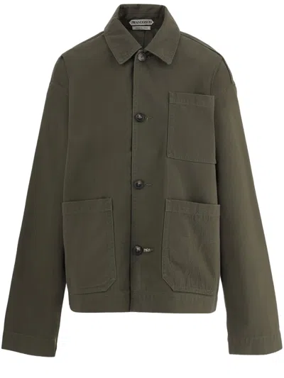 Jw Anderson Army Green Cotton Jacket With Button Closure And Logo Detail