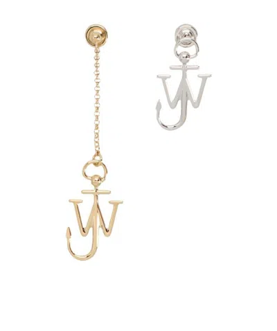Jw Anderson Asymmetric Anchor-motif Earrings In Yellow