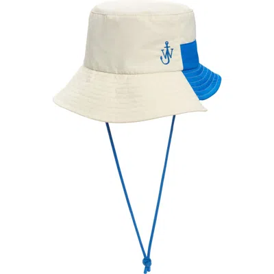 Jw Anderson Asymmetric Brim Bucket Hat In White/blue