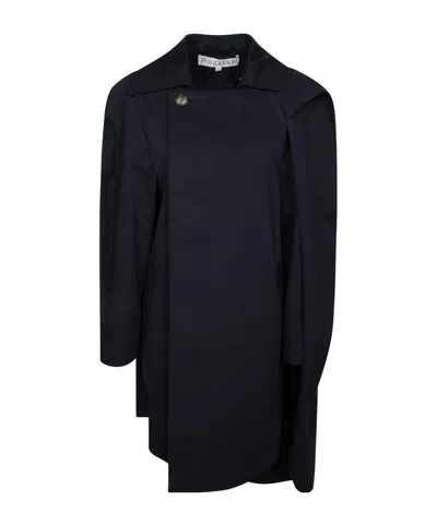 Jw Anderson Asymmetric Cape Trench Coat In Black