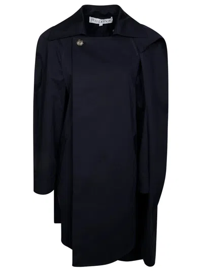 Jw Anderson Asymmetric Detail Cape Trench Coat In Blue