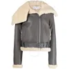 Jw Anderson Fleece-collar Leather Jacket In Grey/white