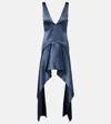 Jw Anderson Draped Satin V-neck Dress With Asymmetric Hem In Blue