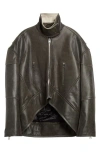 Jw Anderson Curved Leather Hem High Neck Jacket In Dark Brown