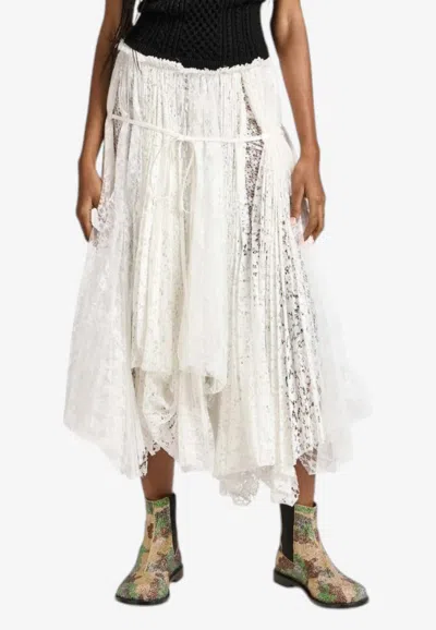 Jw Anderson Asymmetric Mixed-lace Midi Skirt In White
