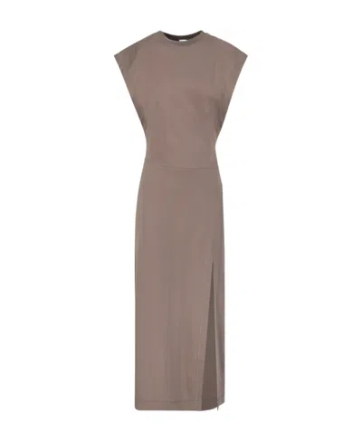Jw Anderson Asymmetric-sleeves Slit Dress In Gray