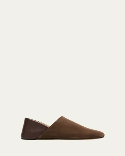 Jw Anderson Babouche Collapsible-heel Mixed Leather Flats In Brown
