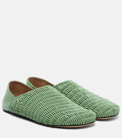 Jw Anderson Babouche Woven Leather Loafers In Green