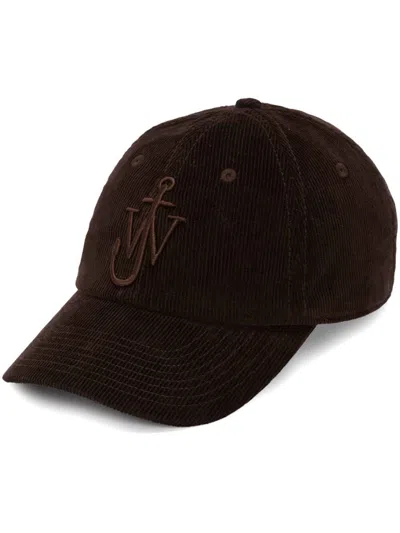 Jw Anderson Corduroy Baseball Cap With Anchor Logo In Dark Brown