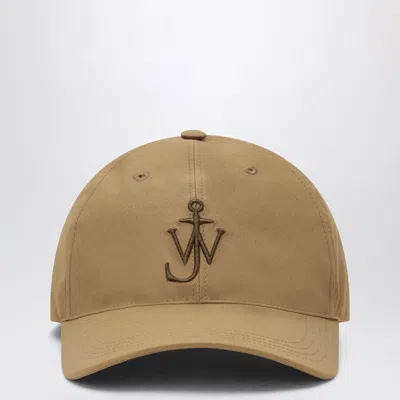 Jw Anderson Baseball Cap In Beige Waxed Cotton With Anchor Embroidery In Brown