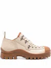Jw Anderson Beige Ankle Boots With Rugged Rubber Sole And Lace-up Design In Multi