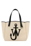 Jw Anderson White Shopper With Jw Logo On The Front In Canvas And Leather Woman In Neutral