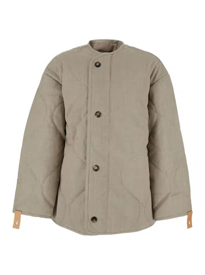 JW ANDERSON BEIGE CREWNECK JACKET WITH QUILTED DESIGN ON THE FRONT AND LOGO EMBROIDERY ON THE REAR IN FABRIC MAN