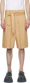 Jw Anderson Beige Folded Front Pleat Shorts In 132