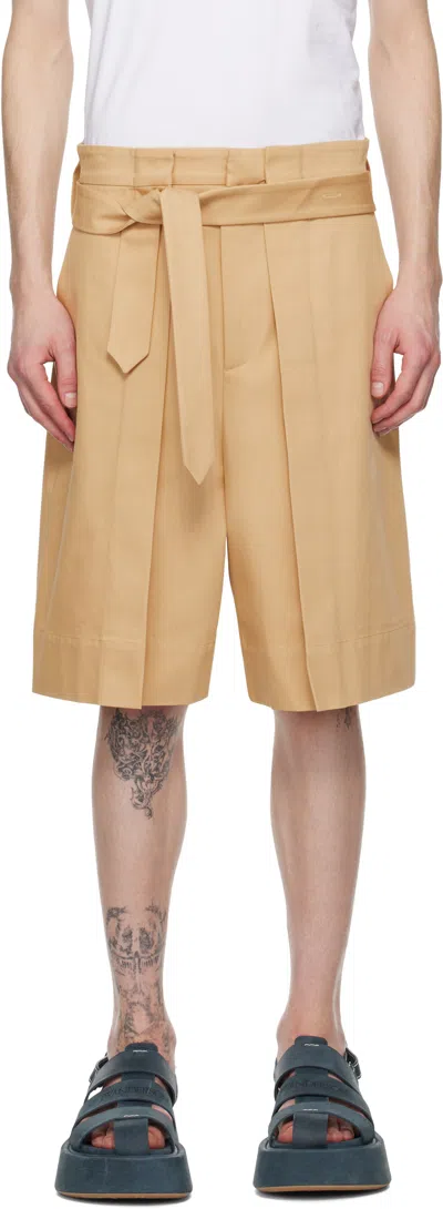 Jw Anderson Beige Folded Front Pleat Shorts In 132