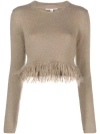 JW ANDERSON BEIGE FRINGED HEM SWEATER