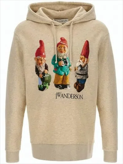 Jw Anderson Beige Graphic Hoodie With Garden Gnome Print In Neutral