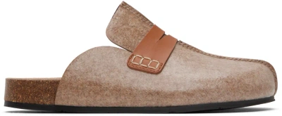 Jw Anderson Beige Laminated Felt Loafer Mules In 19085-250-beige