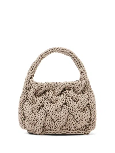 Jw Anderson Beige Small Cable-knit Bag In Brown