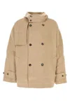 Jw Anderson Hooded Wool Double-breasted Coat In Brown