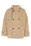Jw Anderson Hooded Wool Double-breasted Coat In Brown