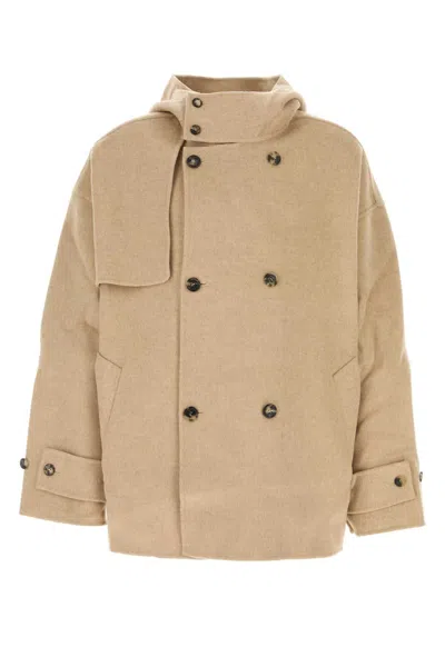 Jw Anderson Beige Wool Oversize Coat In Brown
