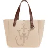 Jw Anderson Belt Leather-trimmed Embroidered Felt Tote In Neutral