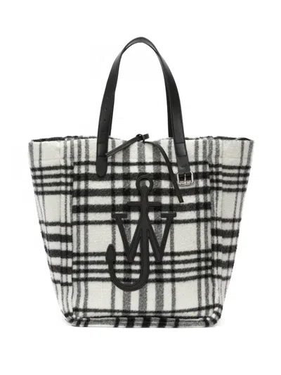 Jw Anderson Belt Check-print Tote Bag In Black