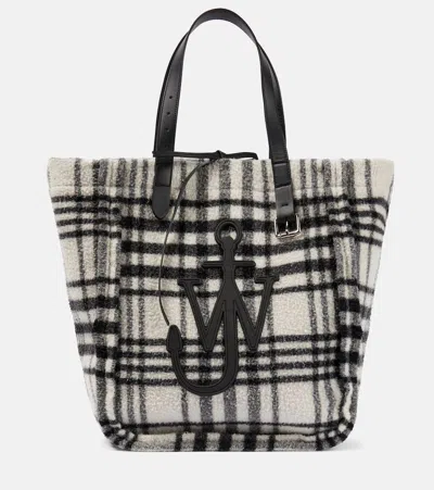 Jw Anderson Belt Plaid-check Virgin-wool Tote Bag In White