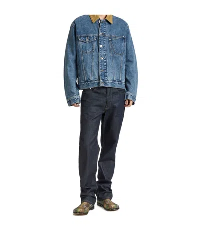 Jw Anderson Classic Cropped Denim Jacket With Contrasting Corduroy Collar In Blue