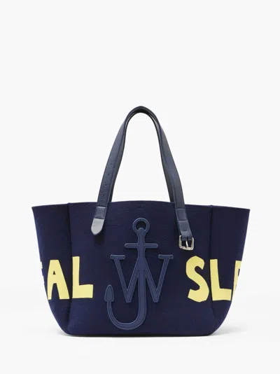 Jw Anderson Belt Tote Bag - 'real Sleep' Slogan Shoulder Bag In Blue