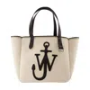 Jw Anderson White Shopper With Jw Logo On The Front In Canvas And Leather Woman In Neutral