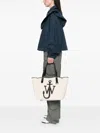 Jw Anderson White Shopper With Jw Logo On The Front In Canvas And Leather Woman In Neutrals