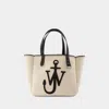 Jw Anderson White Shopper With Jw Logo On The Front In Canvas And Leather Woman In Neutral