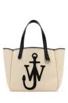 Jw Anderson White Shopper With Jw Logo On The Front In Canvas And Leather Woman In Neutral