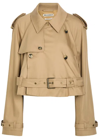 Jw Anderson Belted Cropped Cotton Trench Coat In Beige