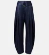 Jw Anderson Belted High-rise Barrel-leg Pants In Blue