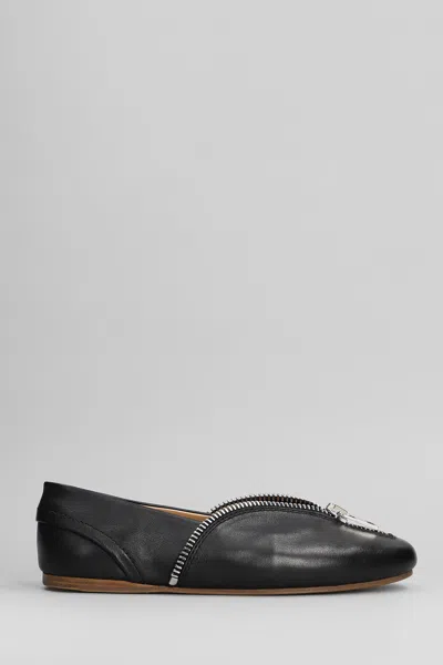 JW ANDERSON BIKER BALLERINA BALLET FLATS IN BLACK LEATHER