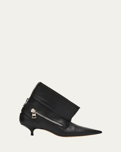 Jw Anderson Biker Leather Kitten-heel Booties In Black