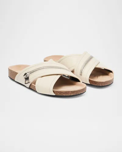 Jw Anderson Biker Leather Zipper Crisscross Sandals In Off White