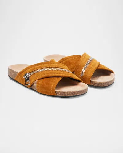 Jw Anderson Biker Suede Zipper Crisscross Sandals In Brown