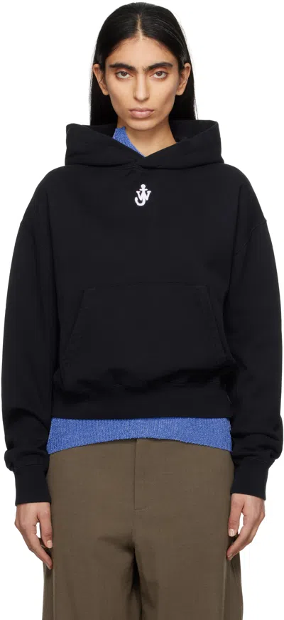 JW ANDERSON BLACK ANCHOR LOGO CROPPED HOODIE