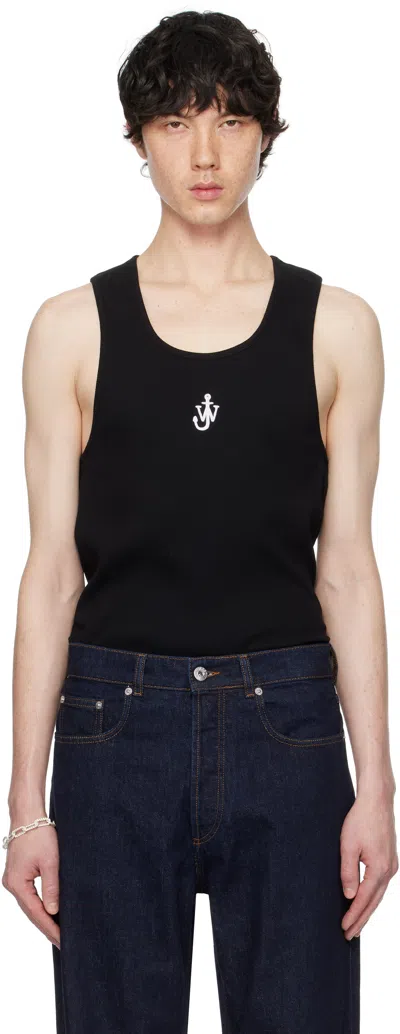 JW ANDERSON BLACK ANCHOR LOGO EMBROIDERY TANK TOP