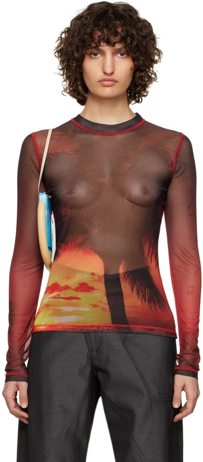 Jw Anderson Black & Red Sunset Palm Long Sleeve T-shirt In 459 Red