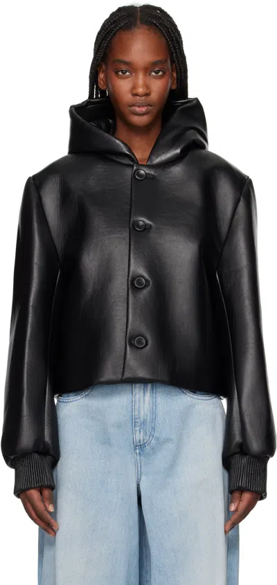 Jw Anderson Black Cropped Hooded Blouson Leather Jacket