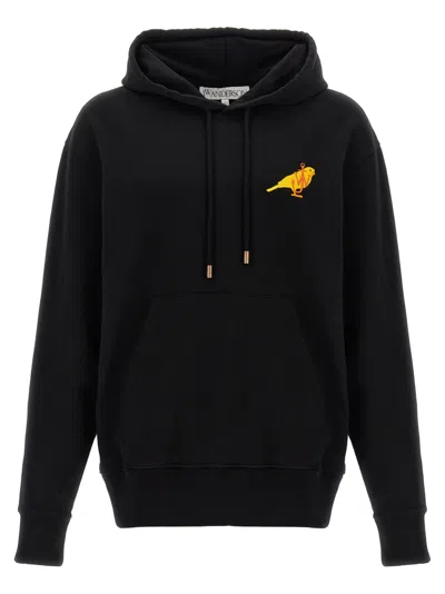 JW ANDERSON BLACK EMBROIDERED LOGO HOODIE