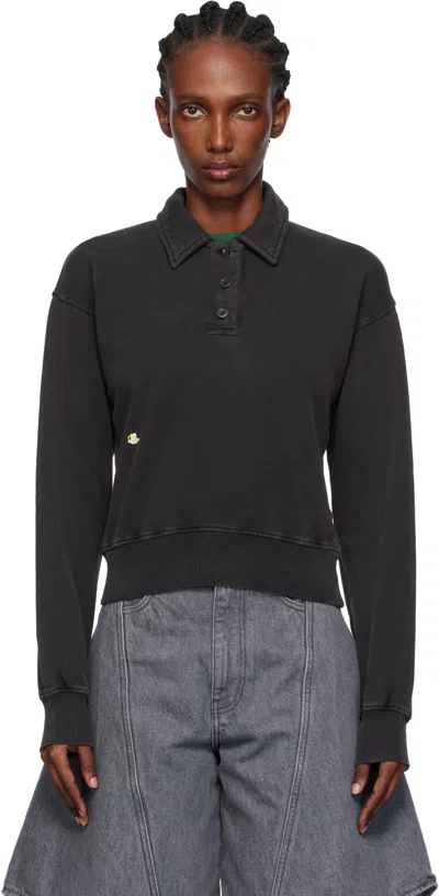 JW ANDERSON BLACK EMBROIDERED-LOGO POLO