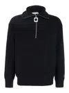 Jw Anderson Black High Neck Sweater With Front Zip Closure And Logo Embroidery In Wool Man In Black