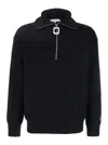 Jw Anderson Black High Neck Sweater With Front Zip Closure And Logo Embroidery In Wool Man In Black