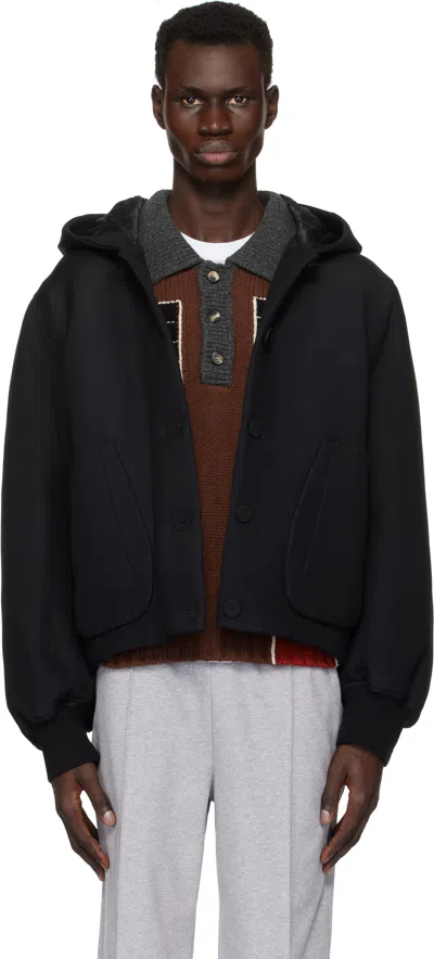 Jw Anderson Black Hooded Blouson Jacket In 999